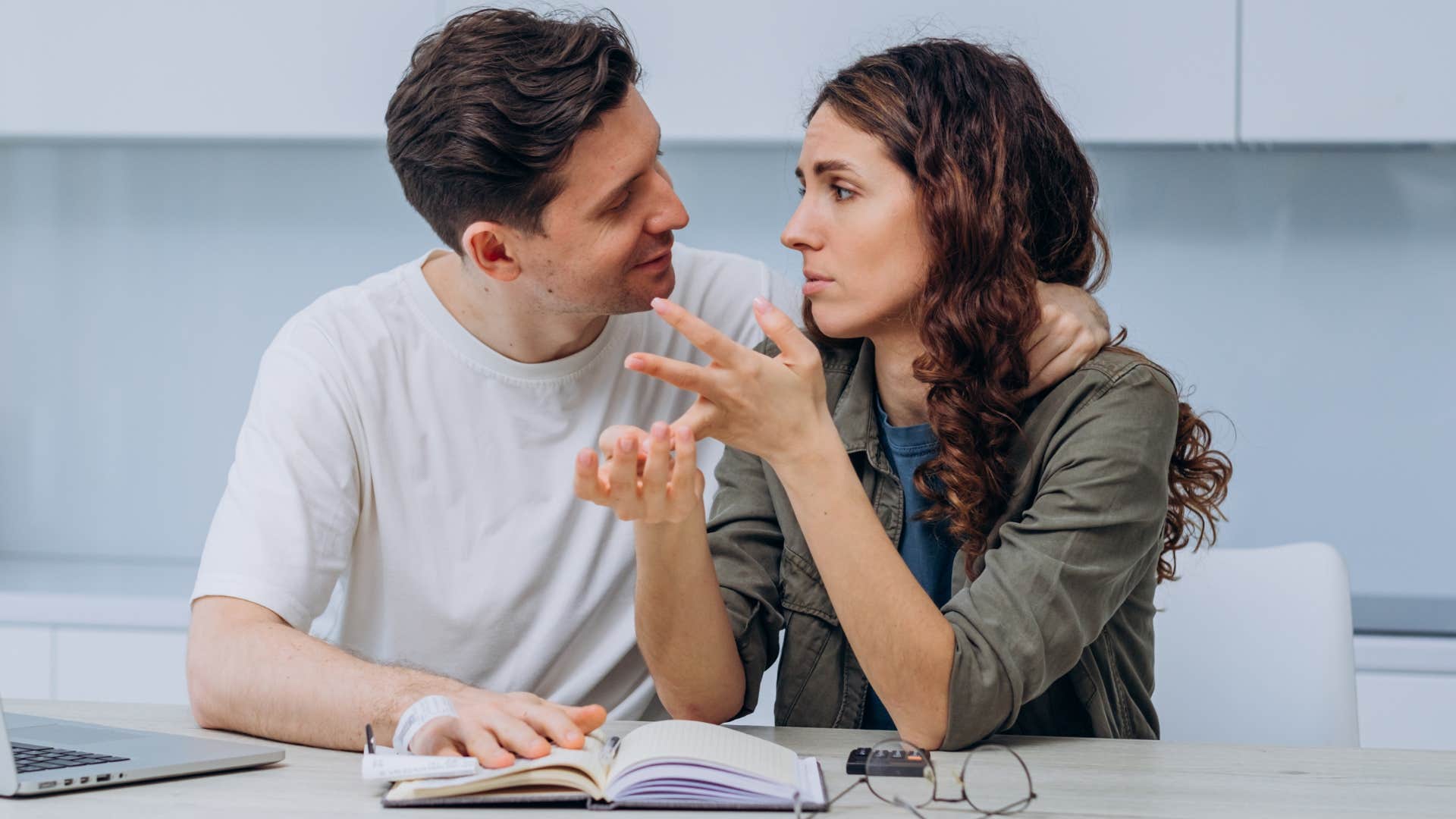 Woman who saves issues to speak about in private at home.