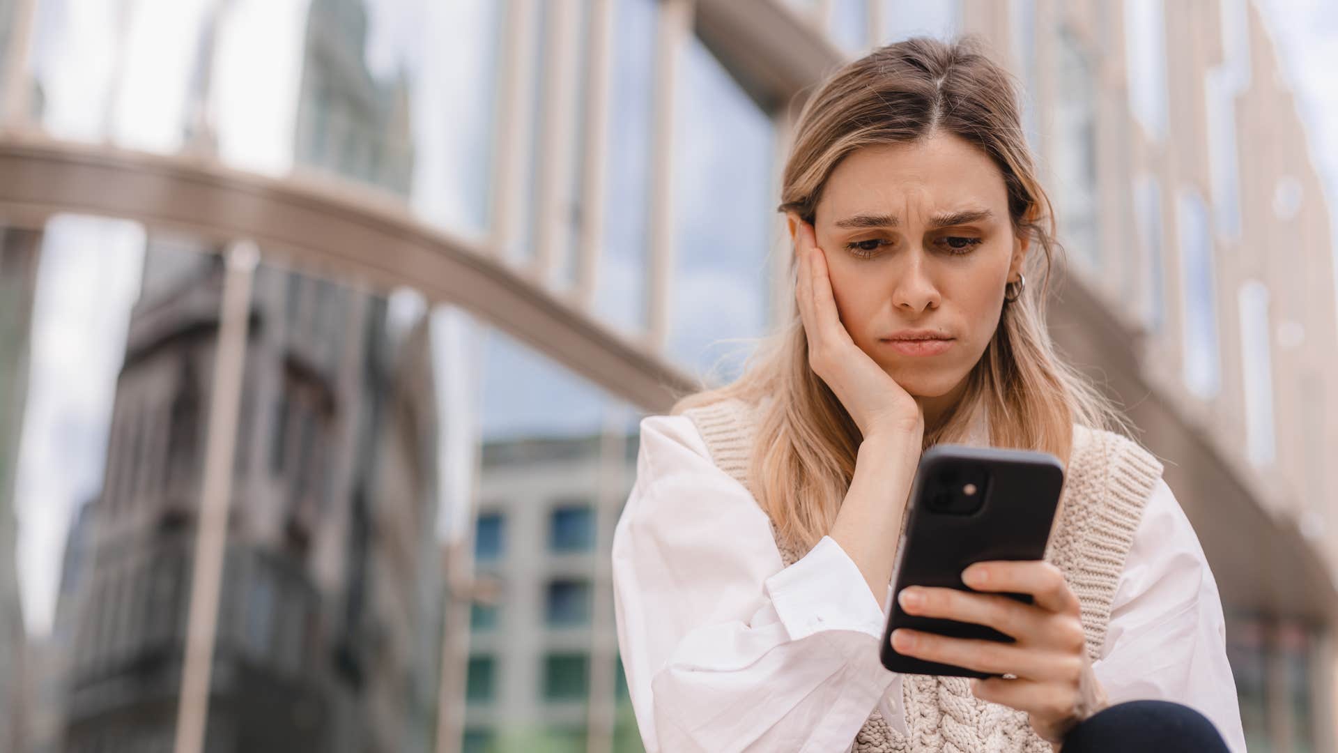 woman's mind jumps to conclusions as she looks at her unanswered texts