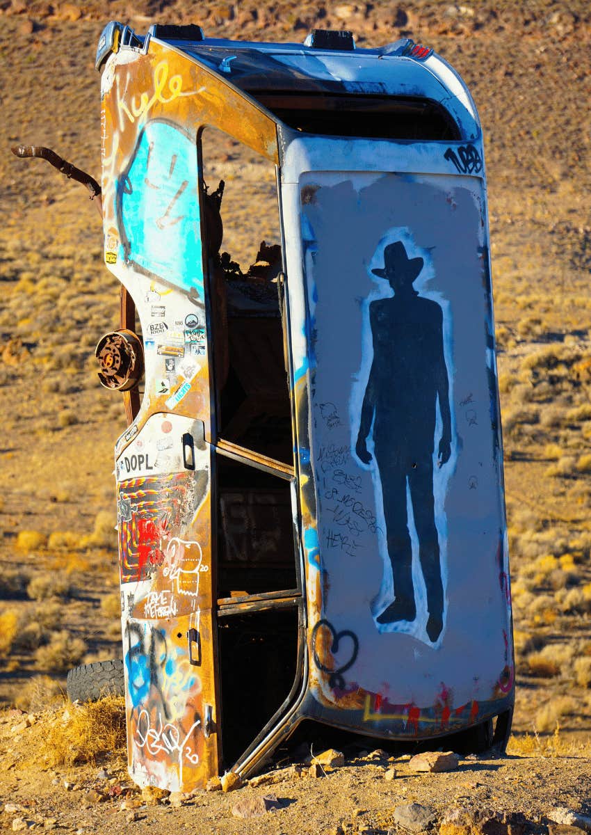 abandoned car as part of an art installation