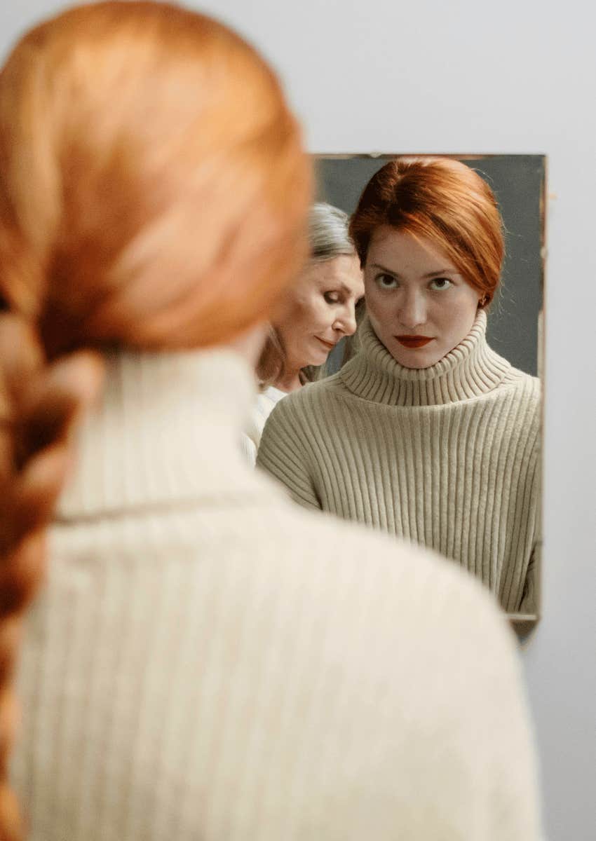 adult daughter turned away from older parent