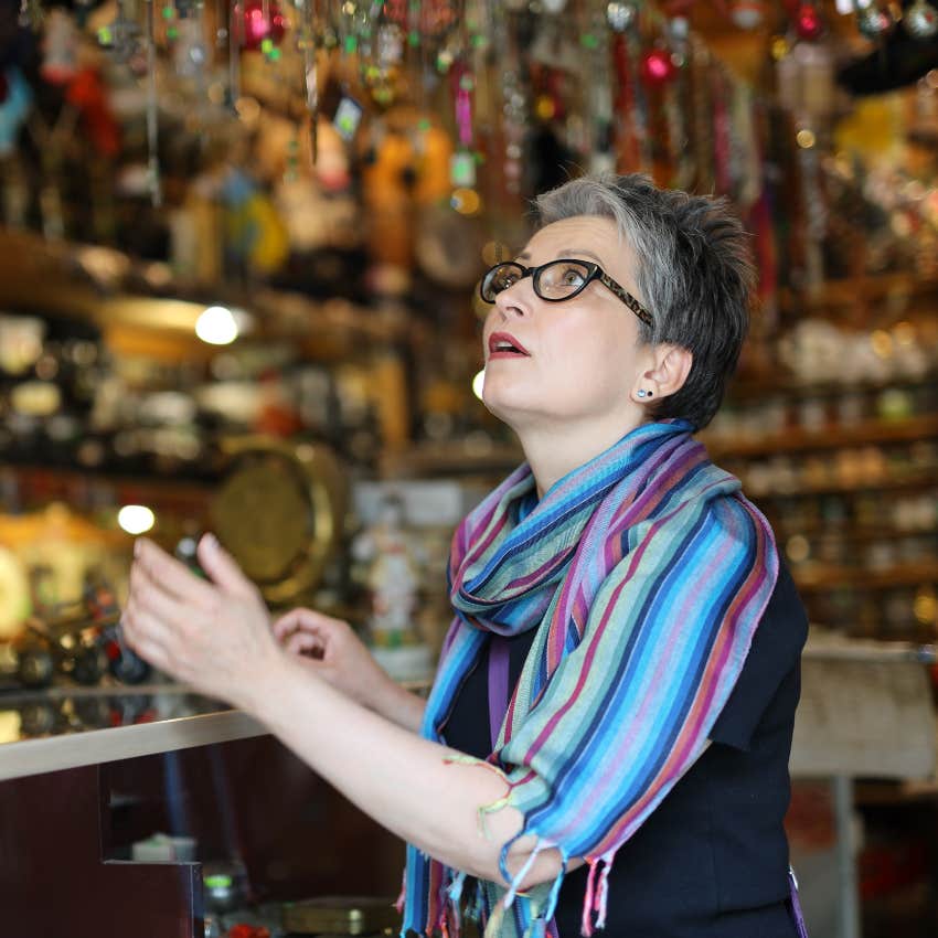 woman shopping at antique store