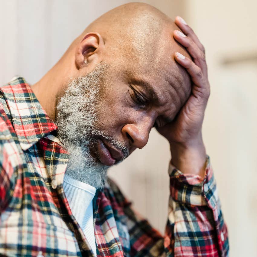 bald man with low self-esteem