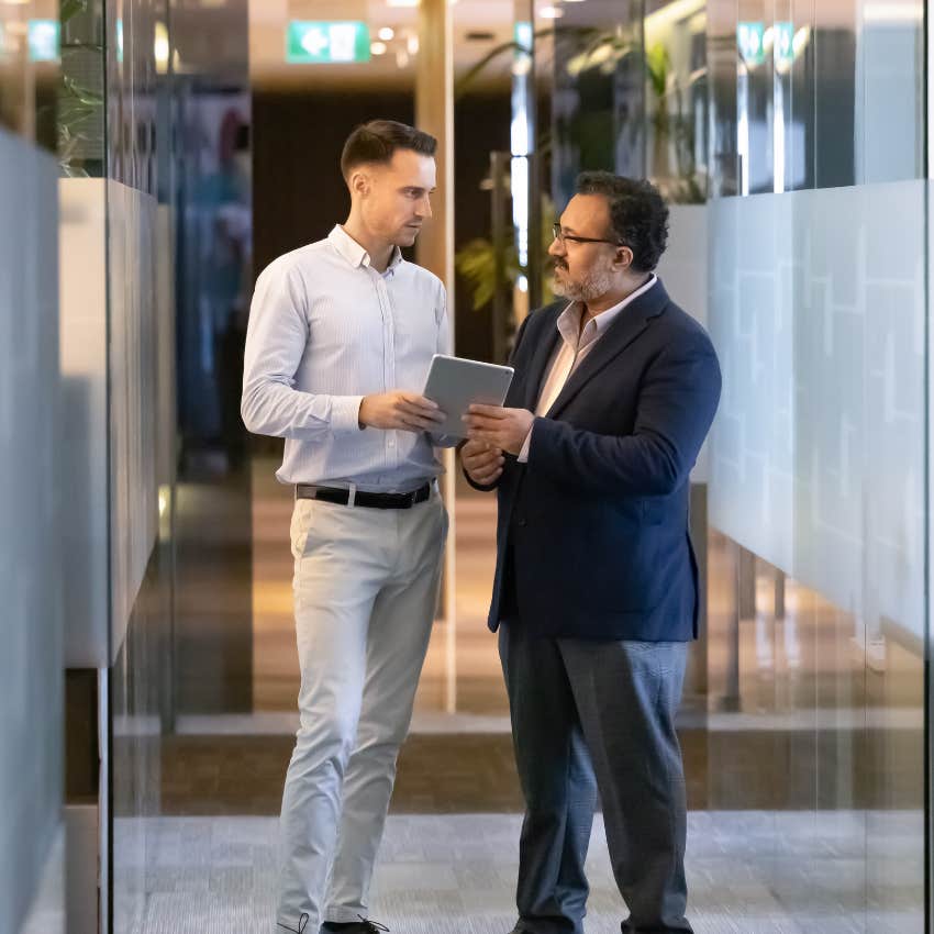 former blue-collar worker talking to boss struggles with corporate culture