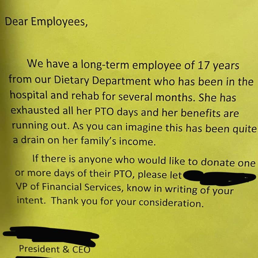 message from ceo asking employees to donate their pto