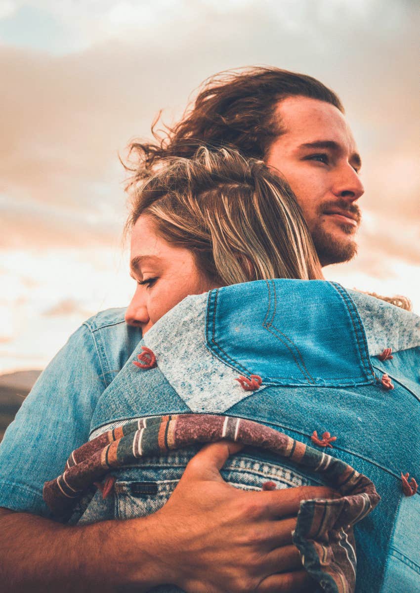 couple in love hugging each other close