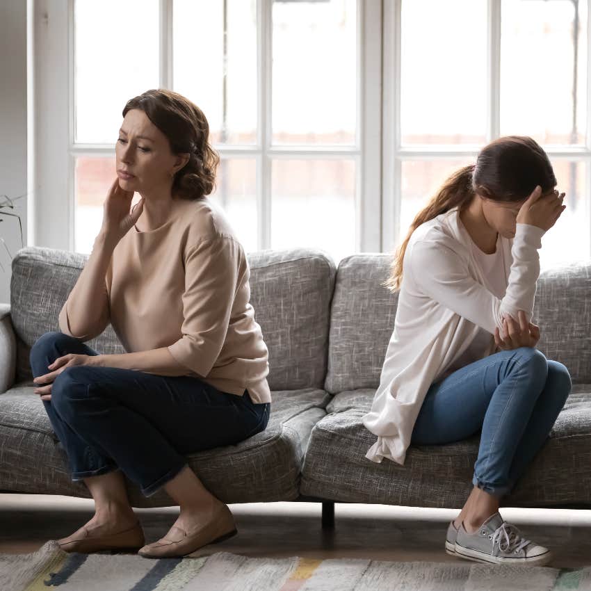 mom and adult daughter emotionally distanced