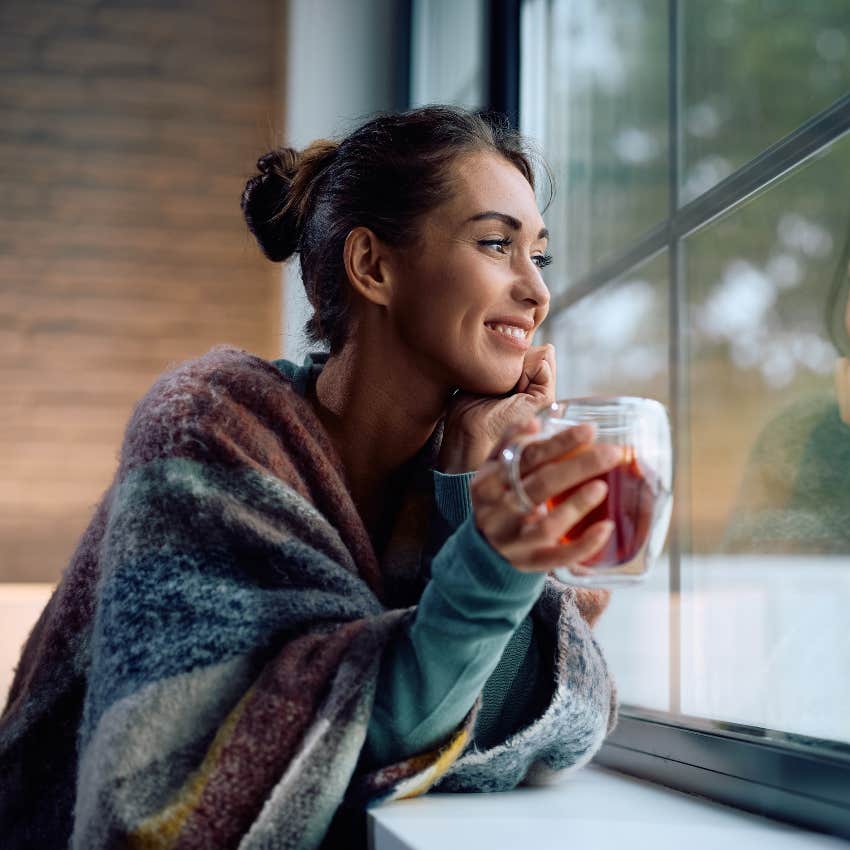 intelligent woman enjoying time alone