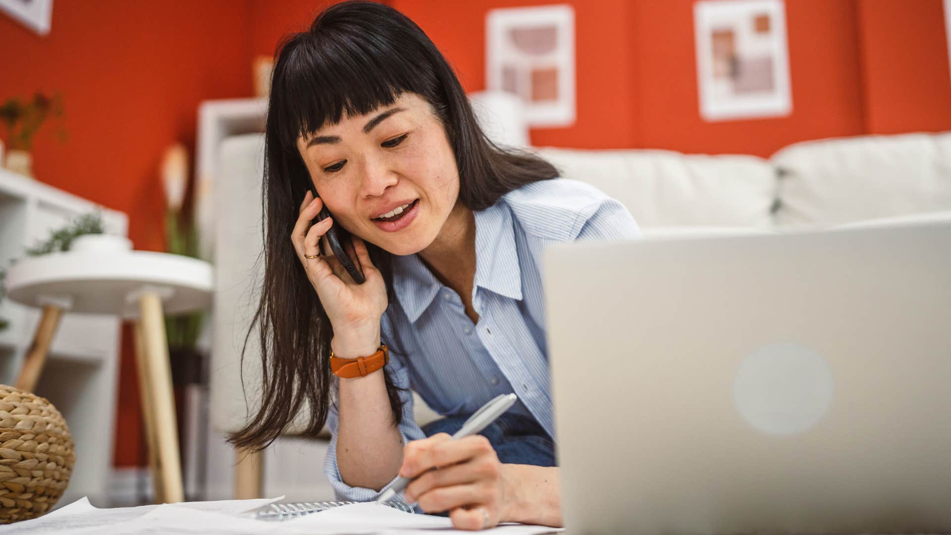 happy woman with adhd multitasking at work