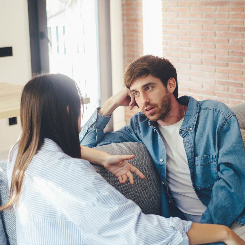 extroverted man listening to woman speak