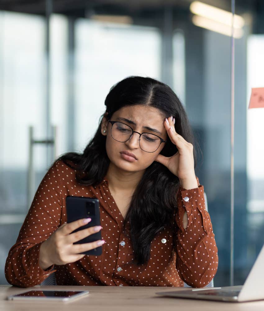 exhausted worker upset by message showing they were overlooked again