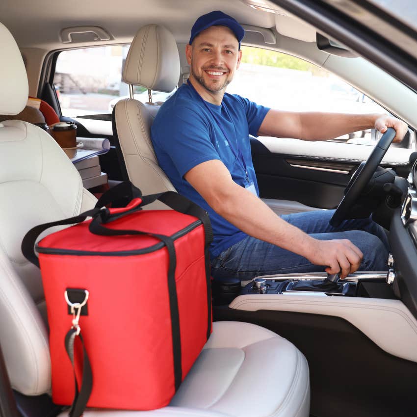 food delivery driver in car