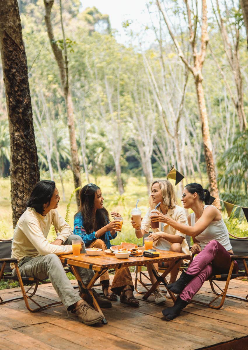 friends hanging together for breakfast