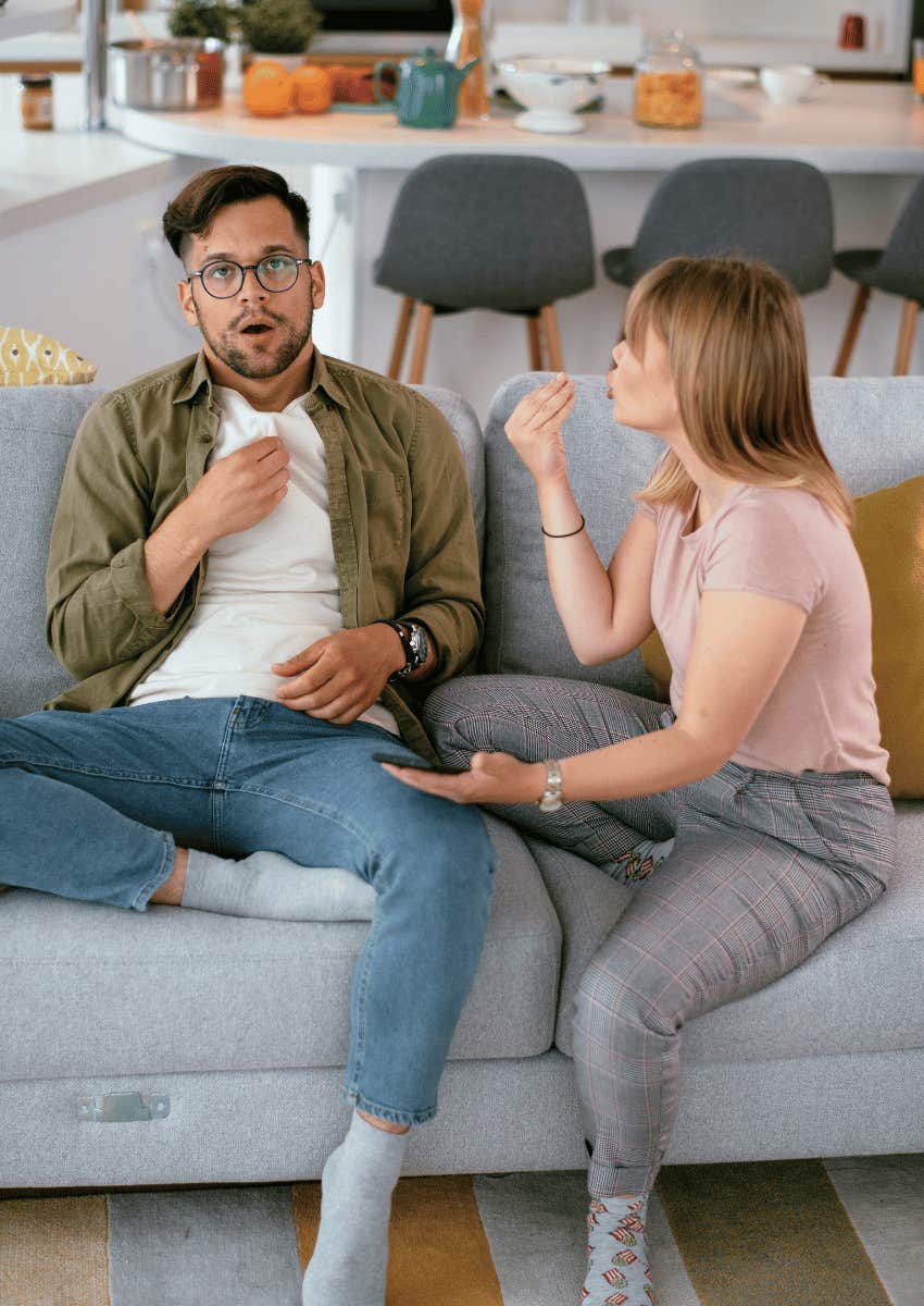frustrated woman having a tense conversation with a man