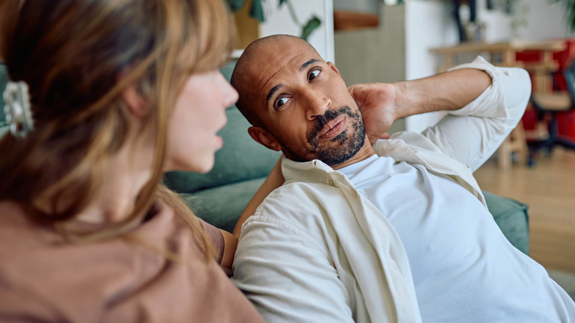 man having superficial small talk with his partner