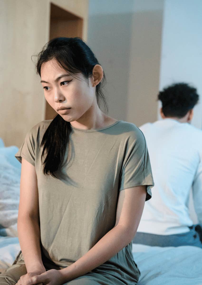 woman half-in relationship not comforting partner when they're upset