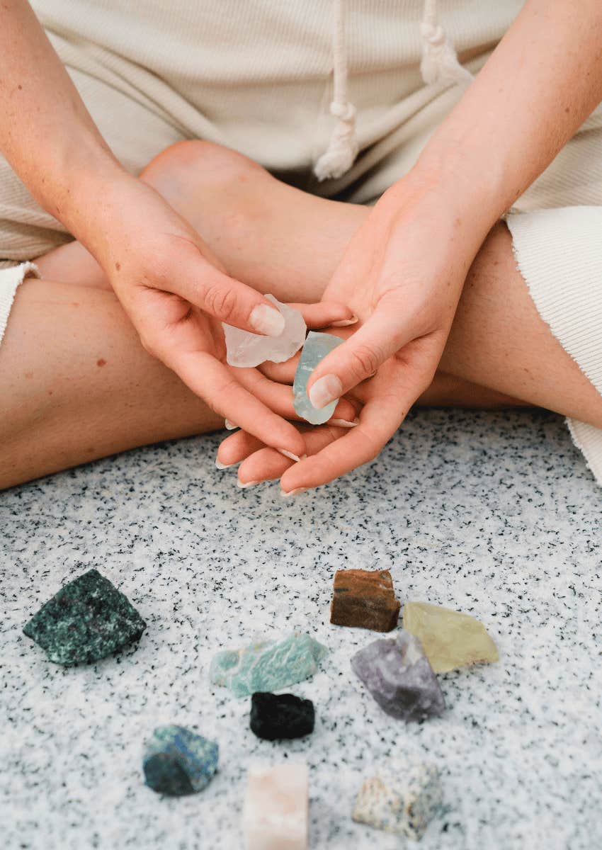 hands holding crystals