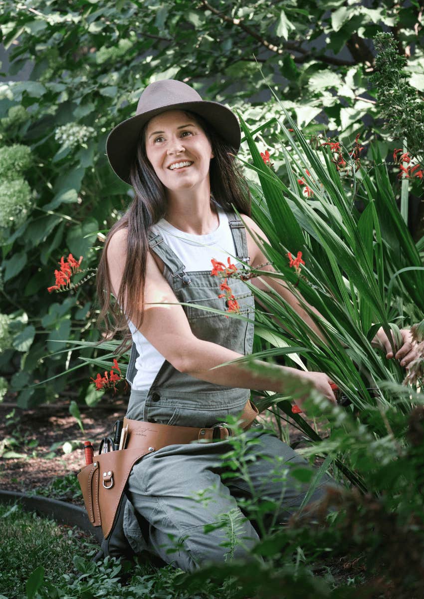 happy and healthy woman gardening