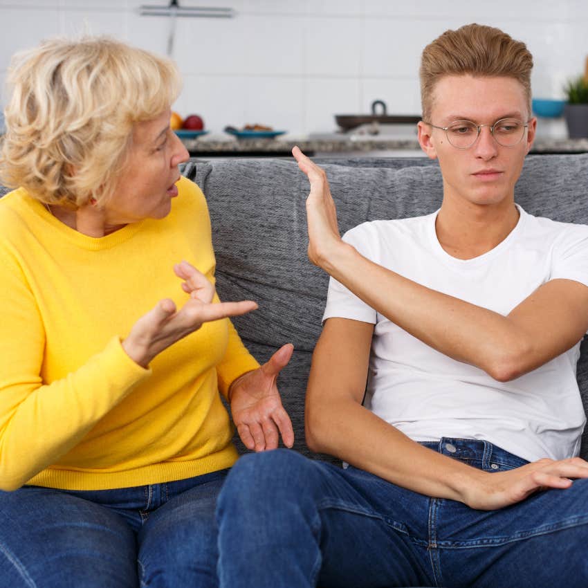 helicopter mom trying to be overbearing with her adult son