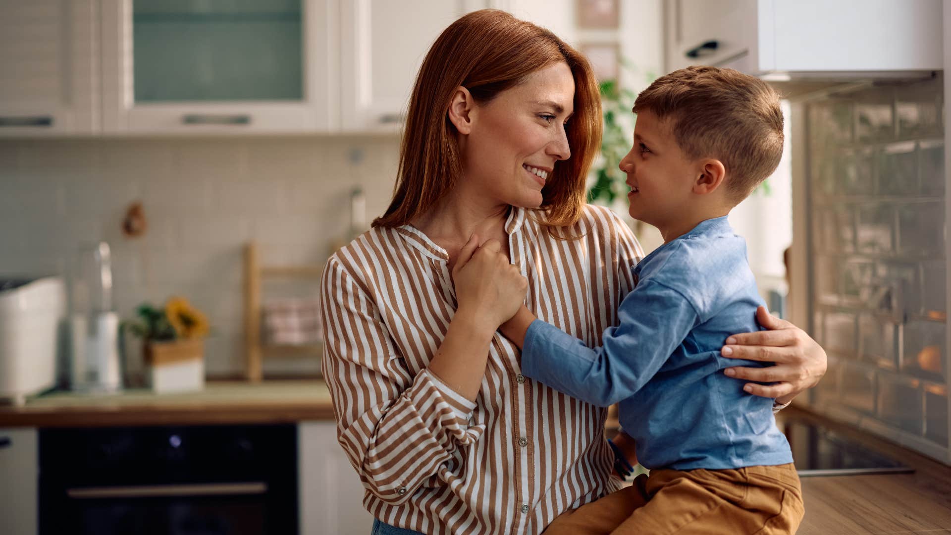 mom encouraging young son telling him to ask good questions
