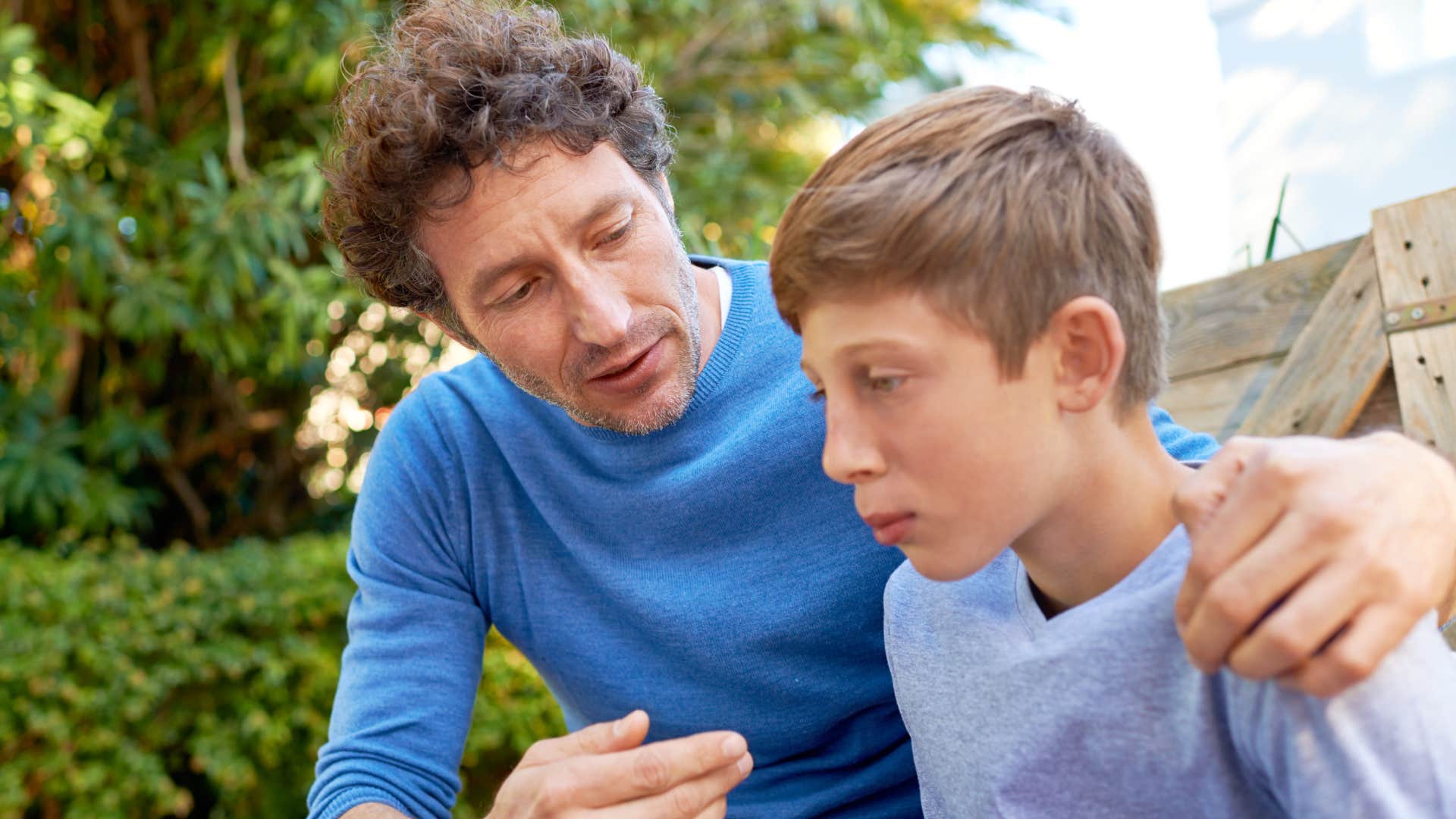 dad raising intelligent son telling him to slow down in heart to heart