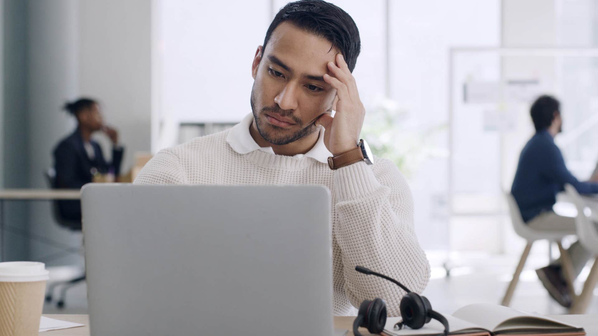 pensive man saying my body is telling me something