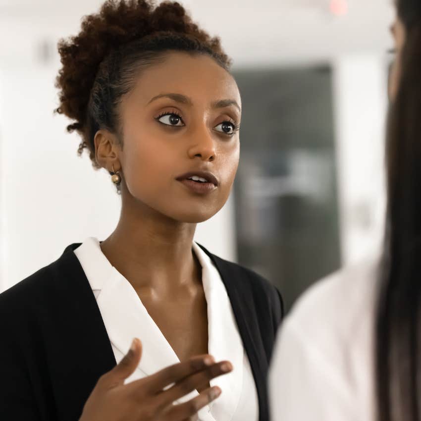 strong woman who's rebellious by nature having a serious conversation