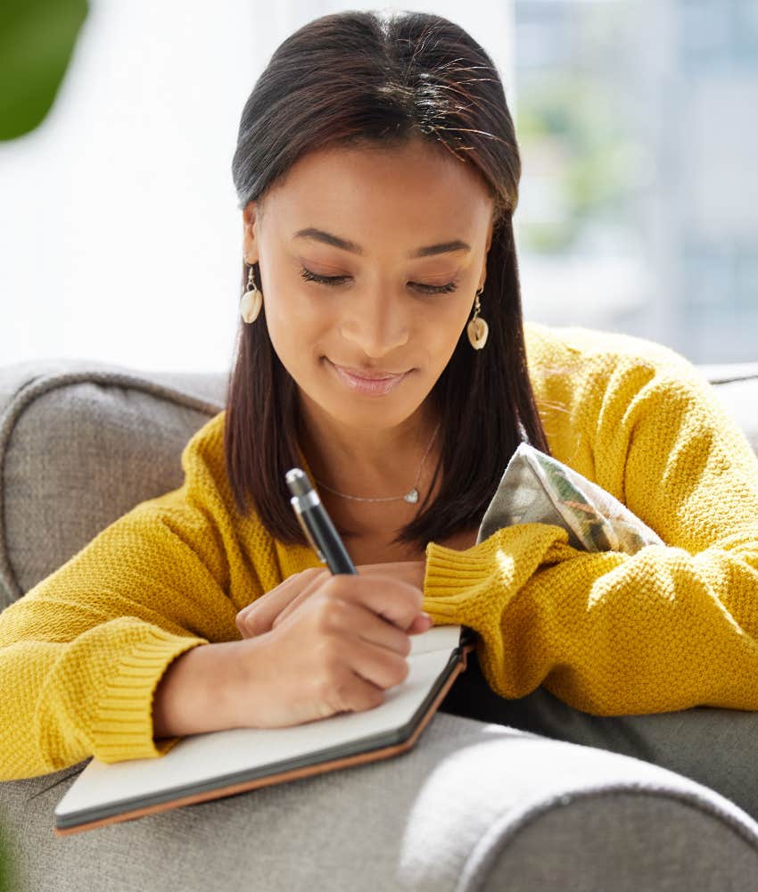 calm person writes in journal showing way to make morning less stressful