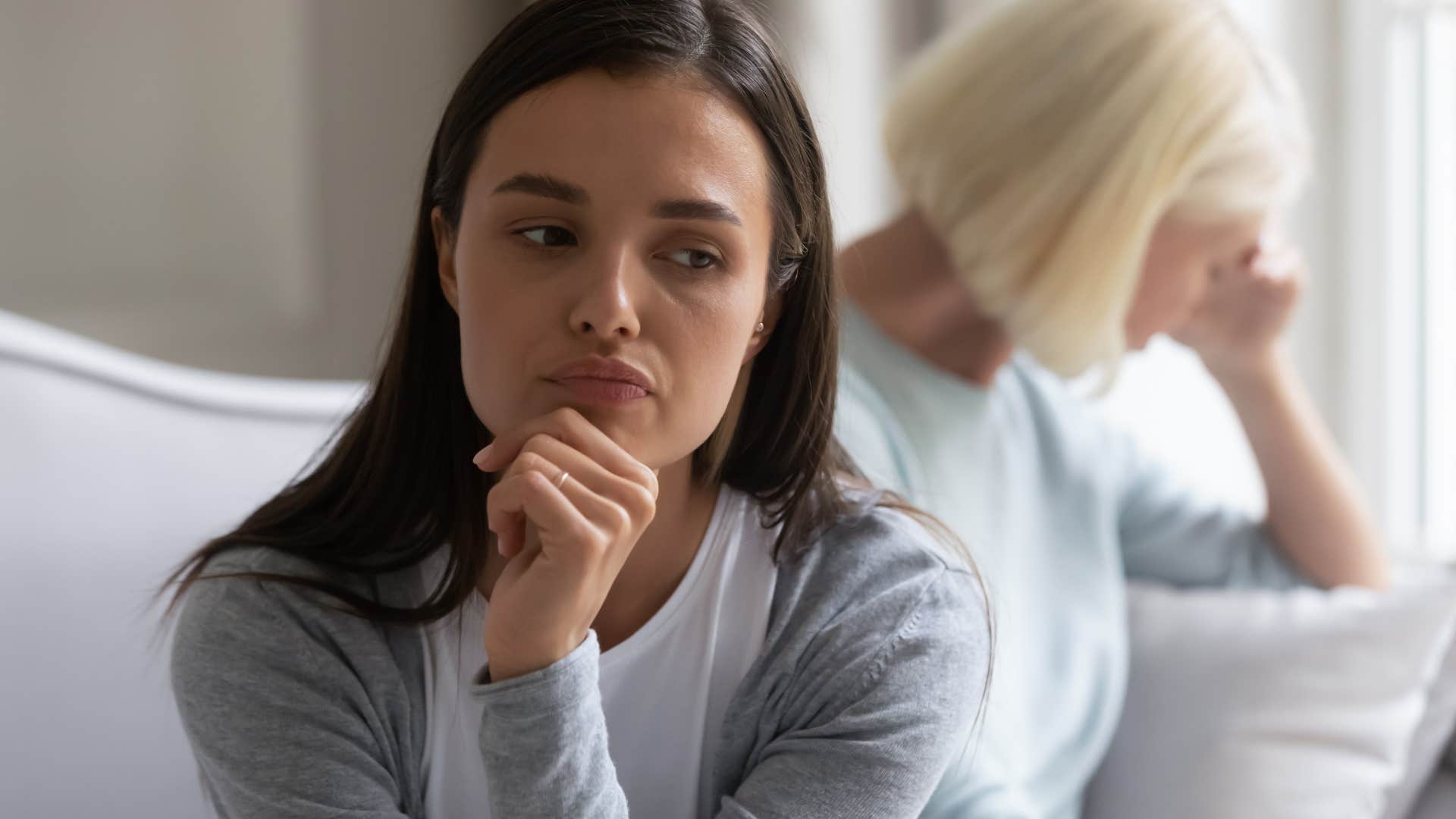 Woman experiencing and holding resentment with her mother.