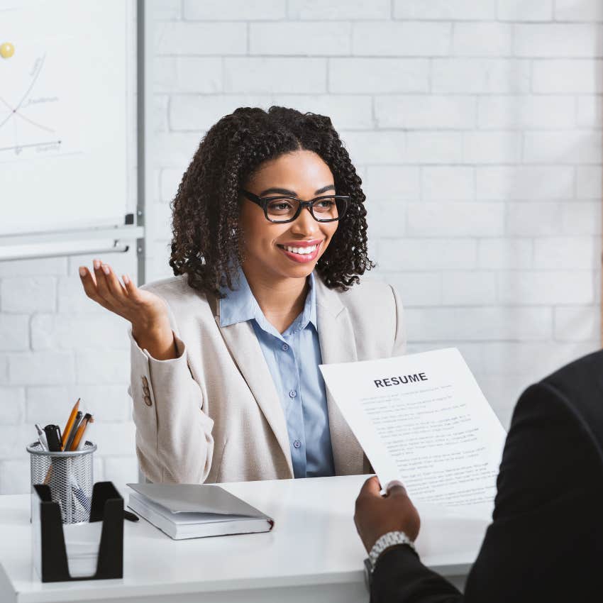 woman talking to recruiter during job interview
