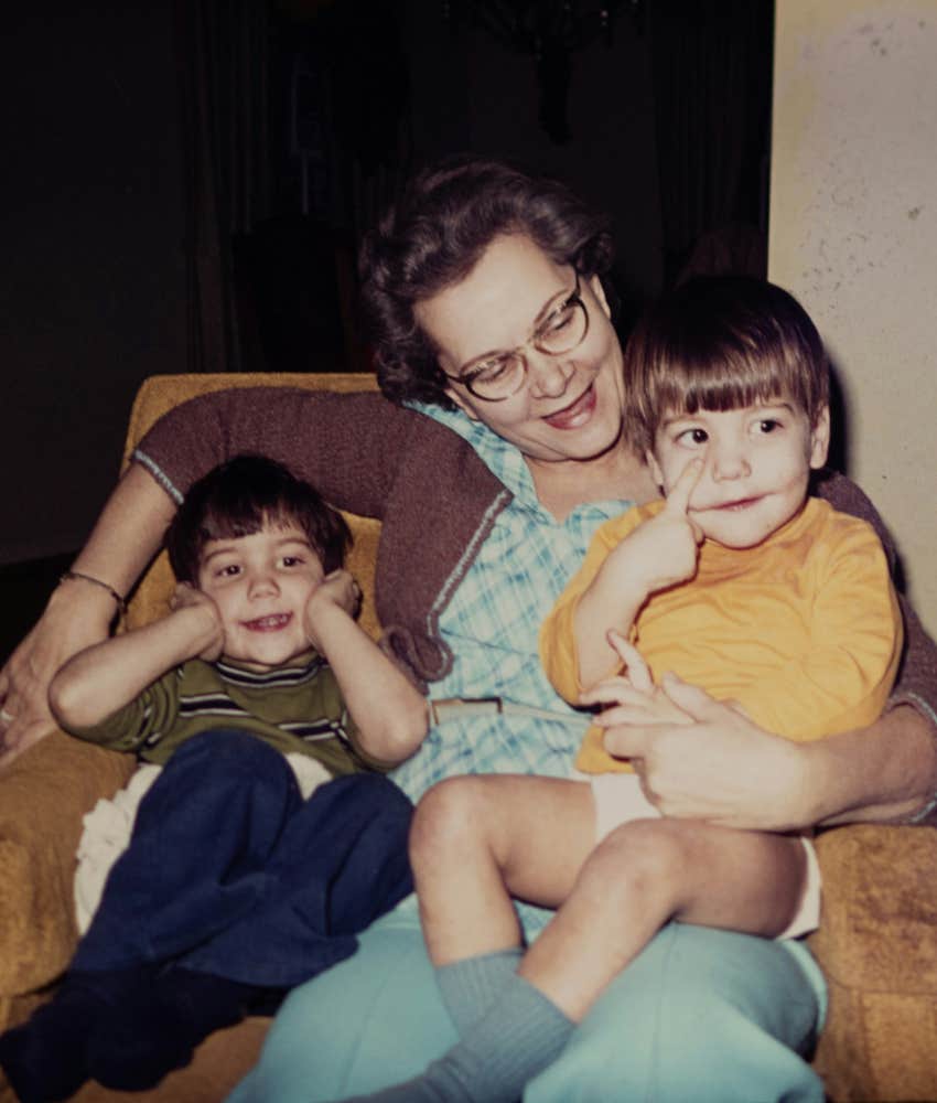 Retro image of 1960s kids listening to granparent's story