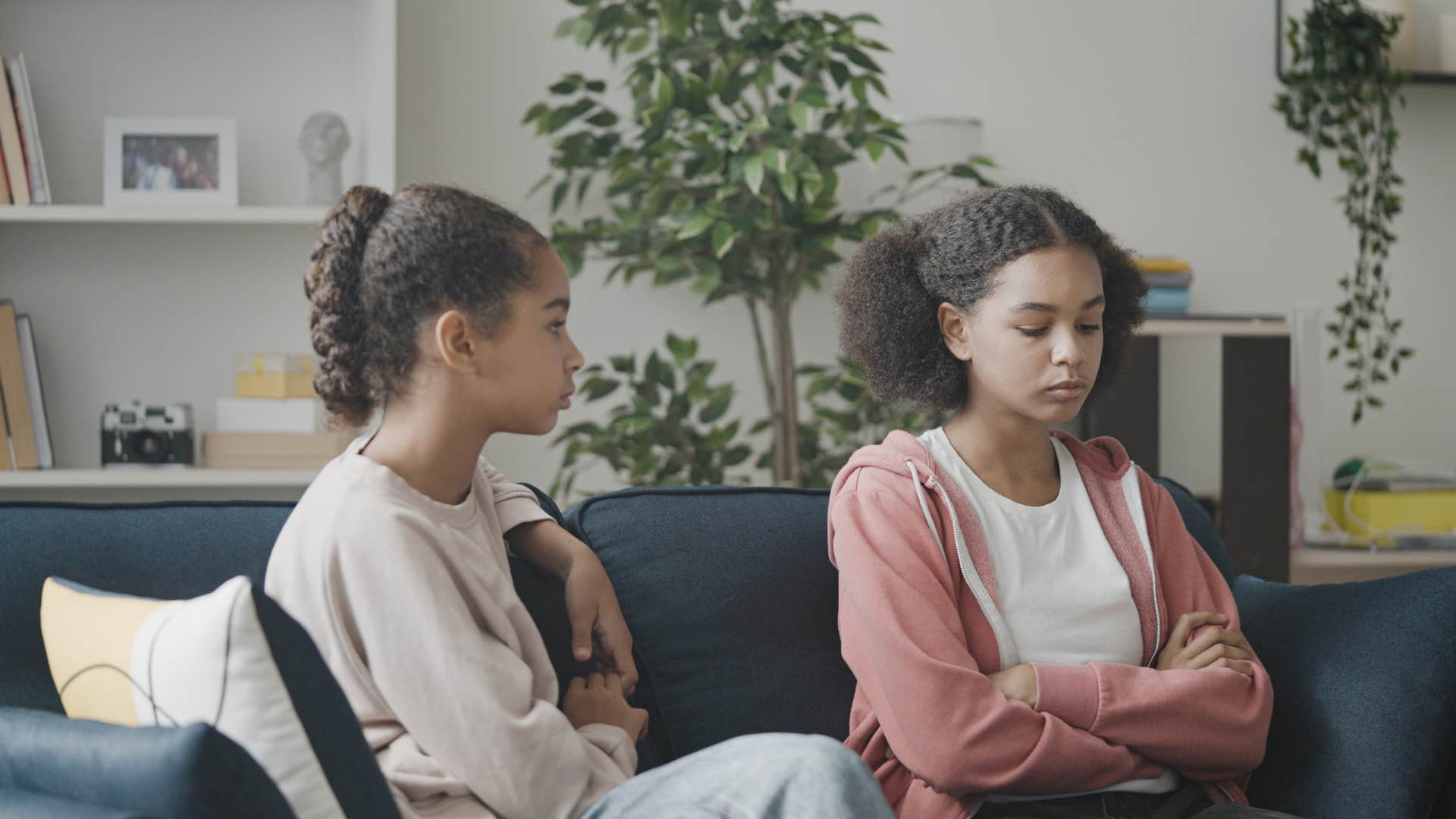 upset young girls staying calm in emotionally tense situations