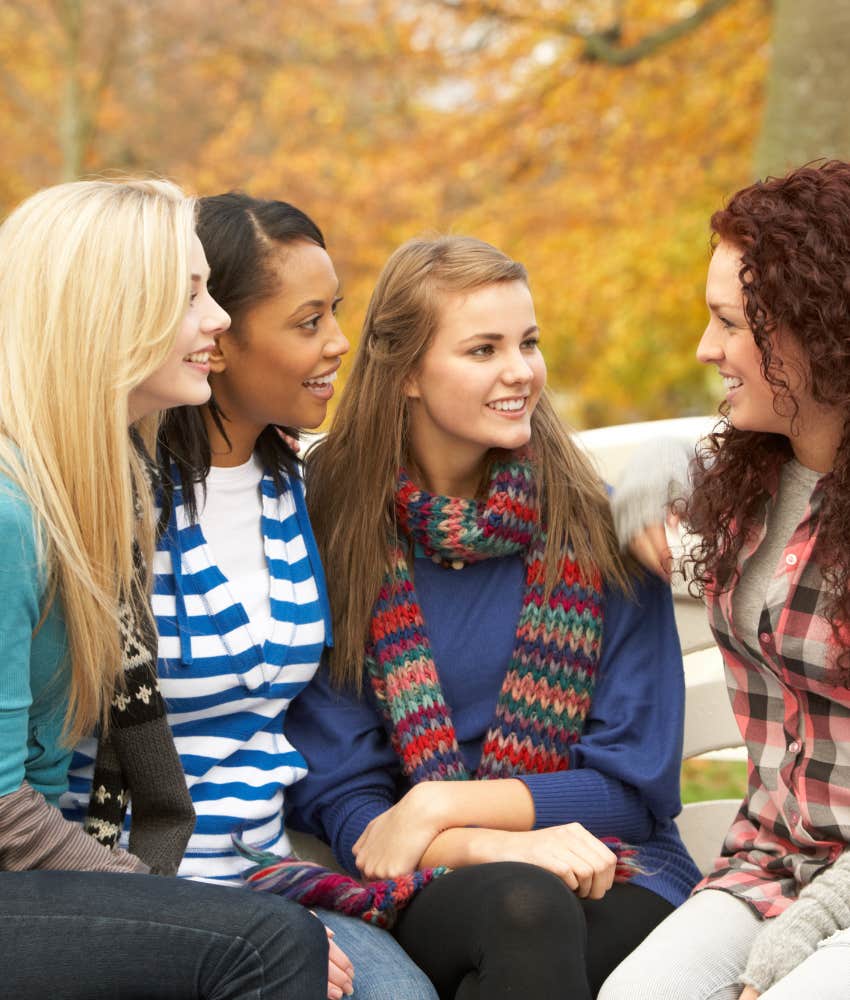 Happy group of people chat showing someone is hiding depression