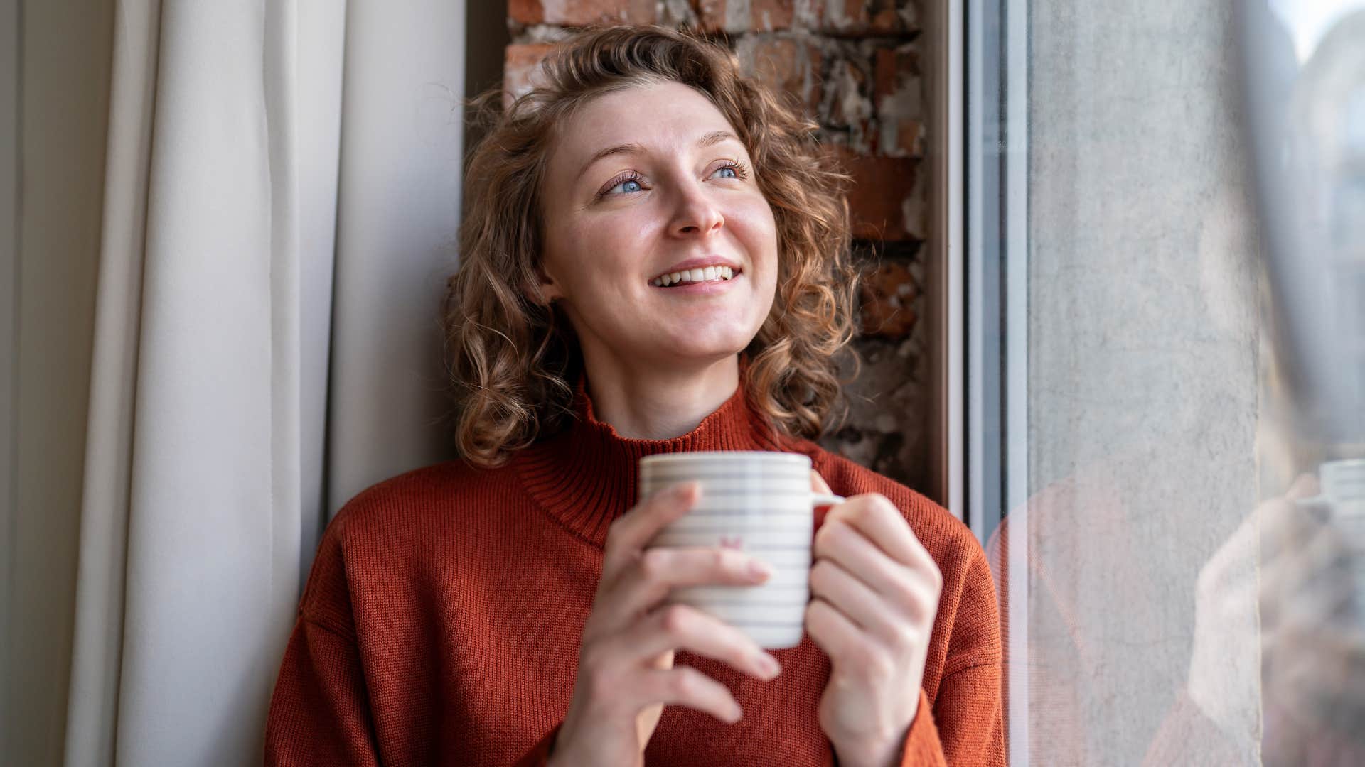 young woman content with peace instead of excitement