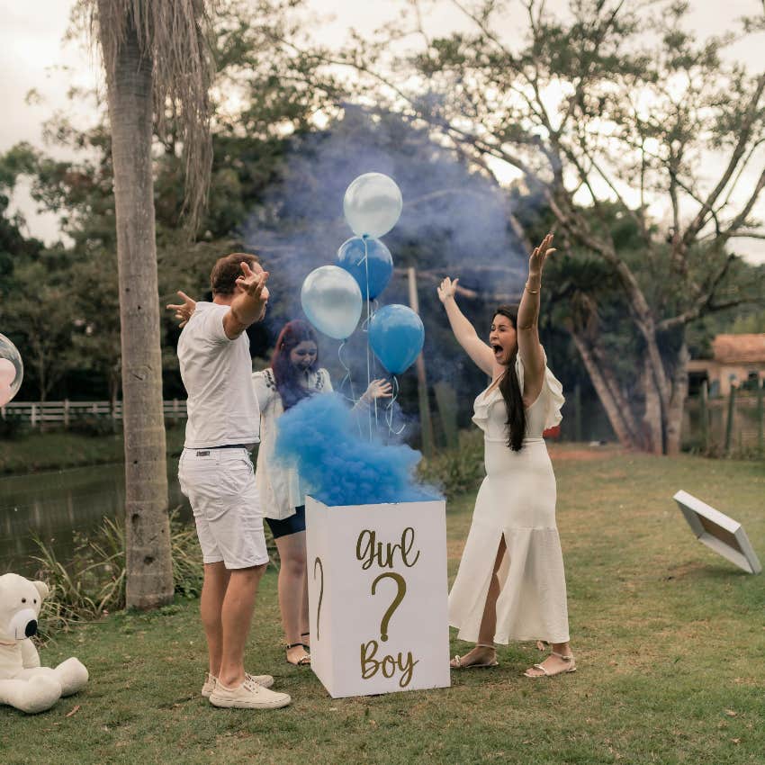 parents having an extreme gender reveal party