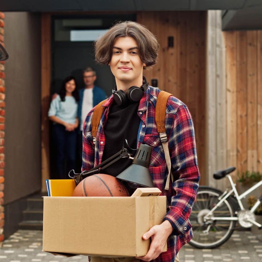 young man moving out of his parents house but leaving most of his belongings behind