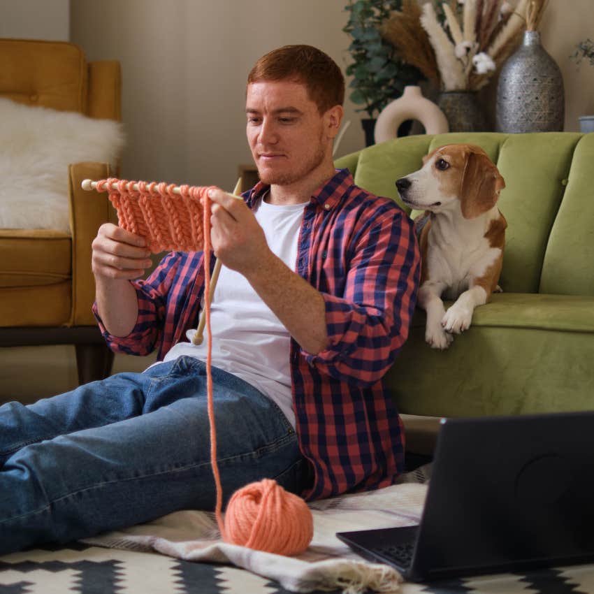man who is passionate about his knitting hobby