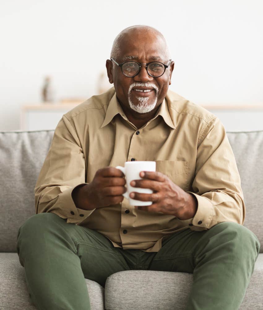 well rested older person drinks water early in day