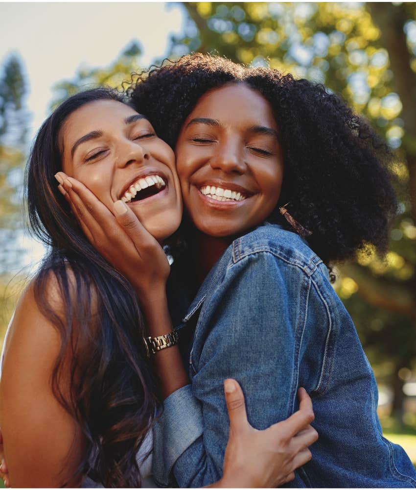 happy friends hug showing empathy is genius