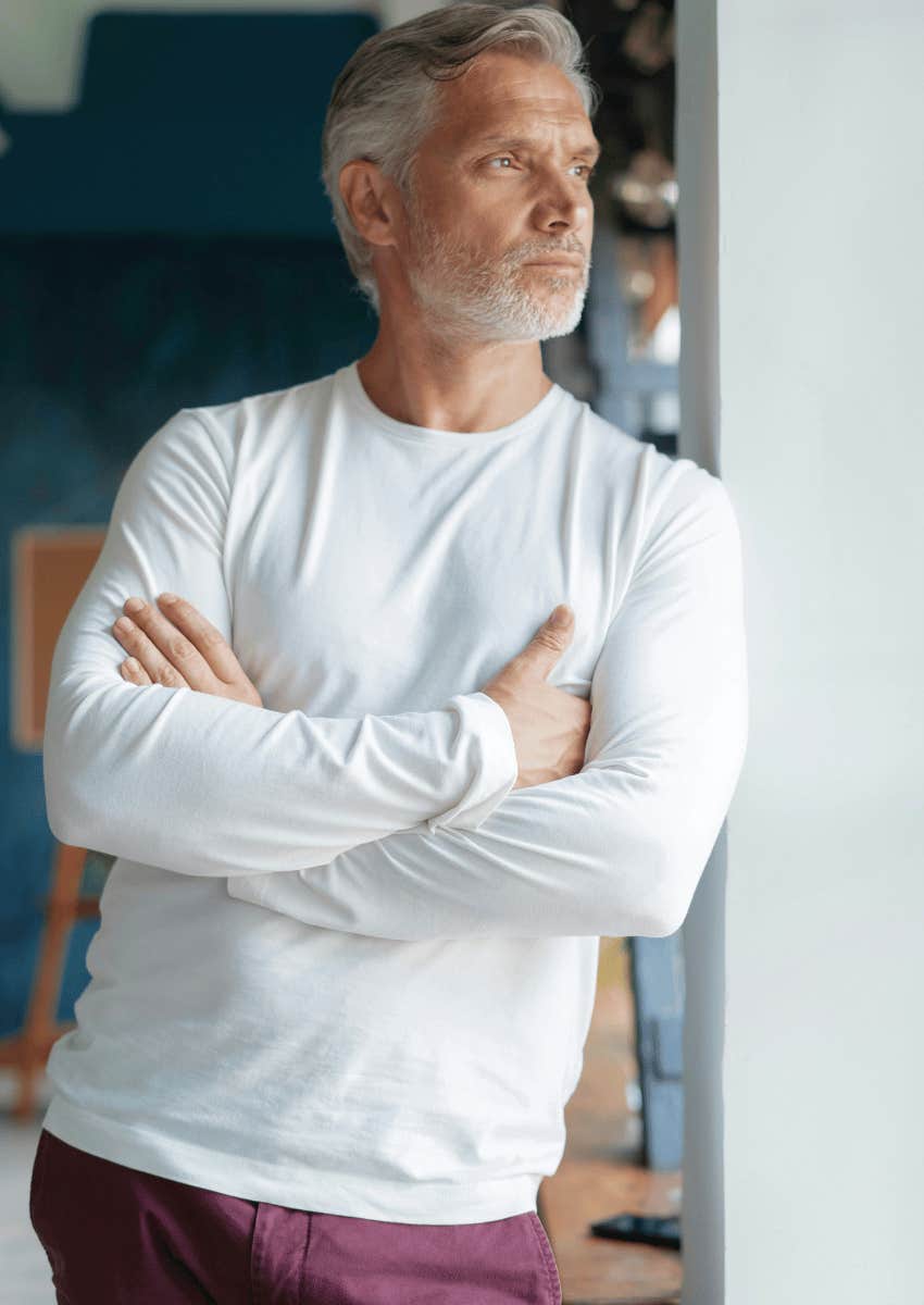 pensive mature man acknowledging emotions