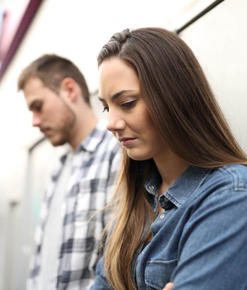 sad woman with partner showing decision made based on man