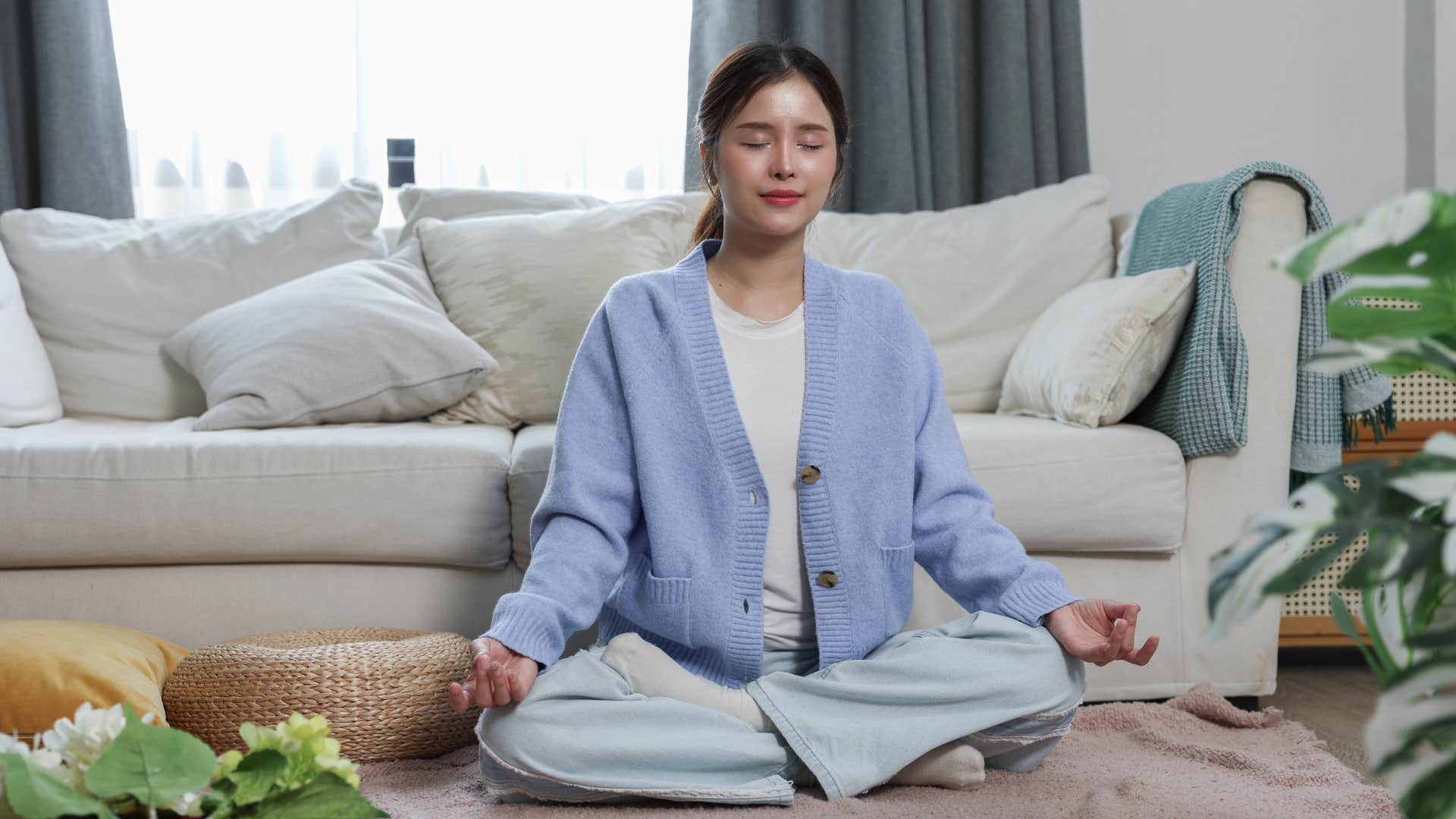 woman meditating deeply for inner stability
