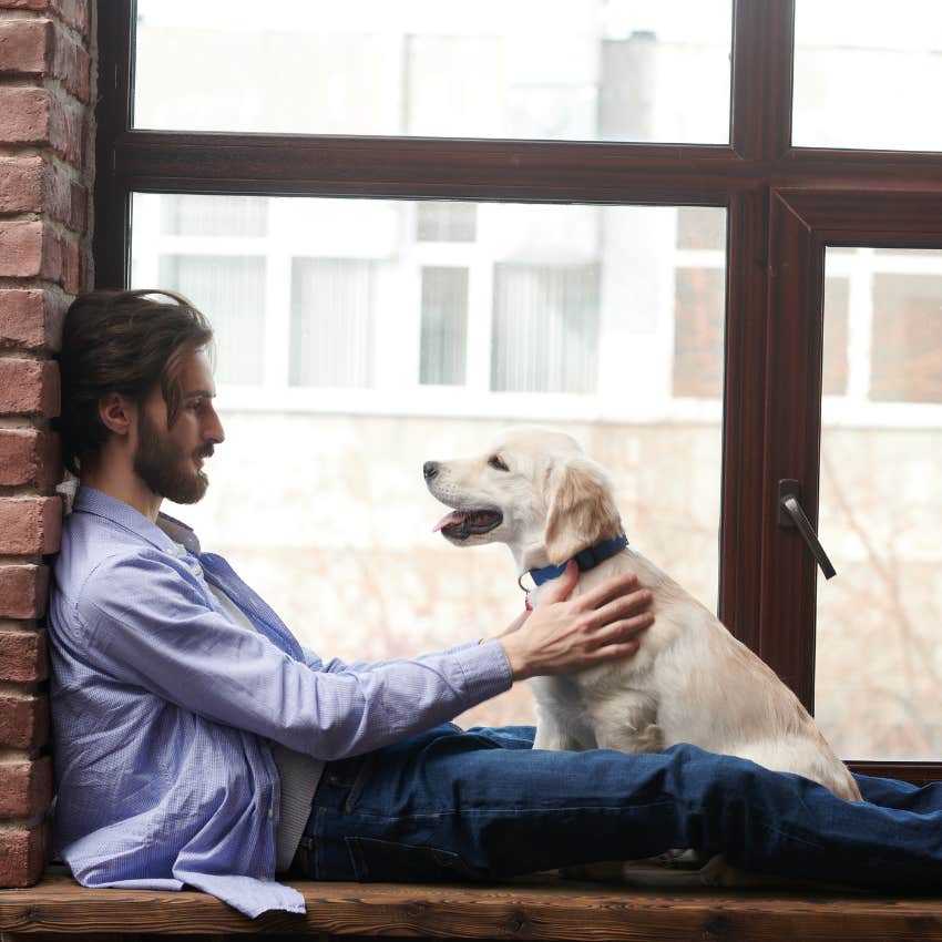 man talking to his dog about his feelings relieves the pressure of keeping struggles inside