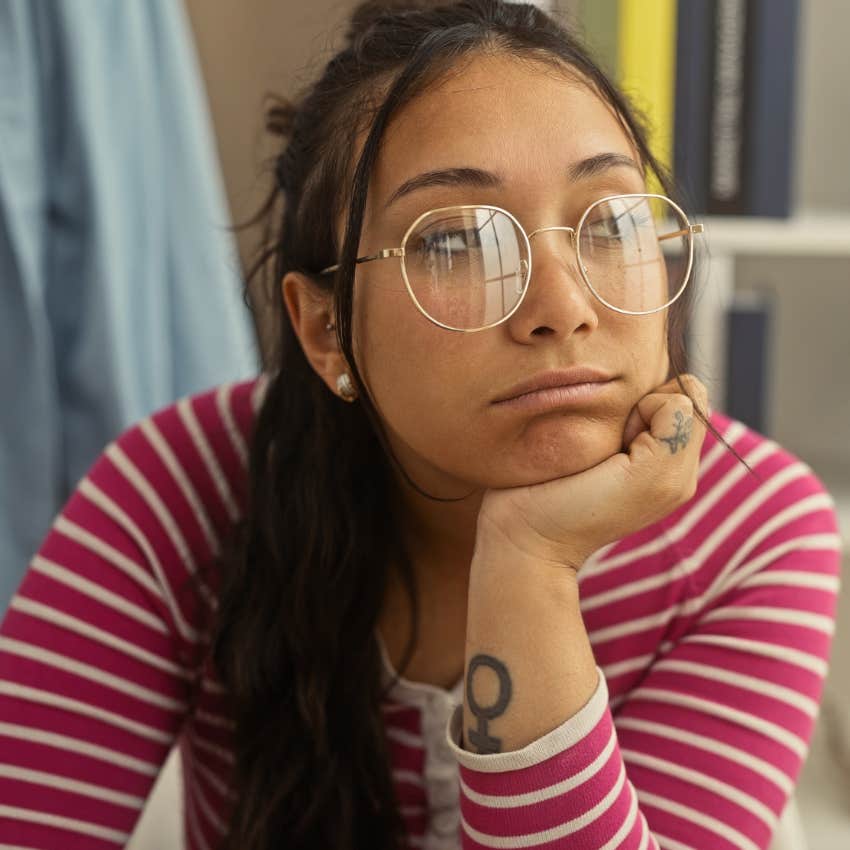 painfully bored woman thinking seeking comfort constantly