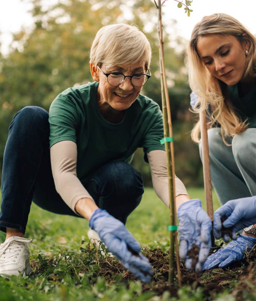 older person plants tree showing volunteers build connection