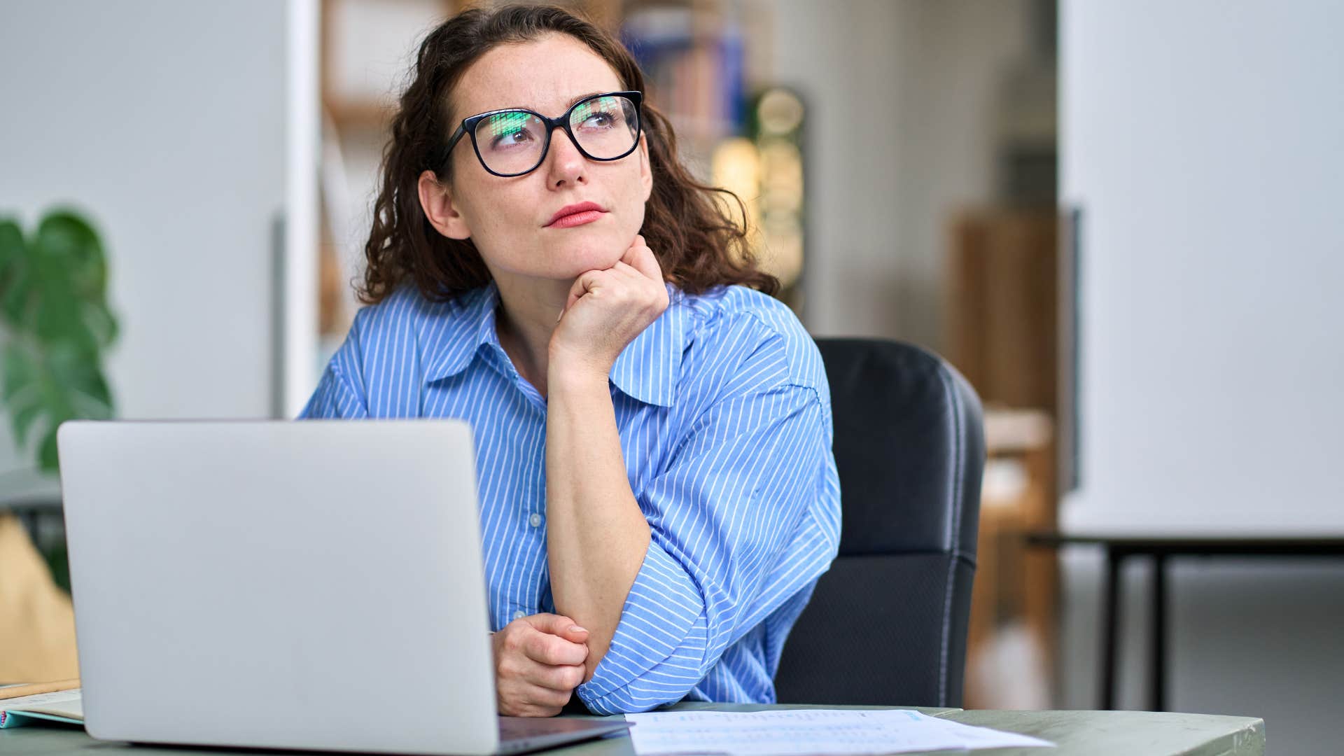 woman annoyed by her surroundings mentally organizing everything