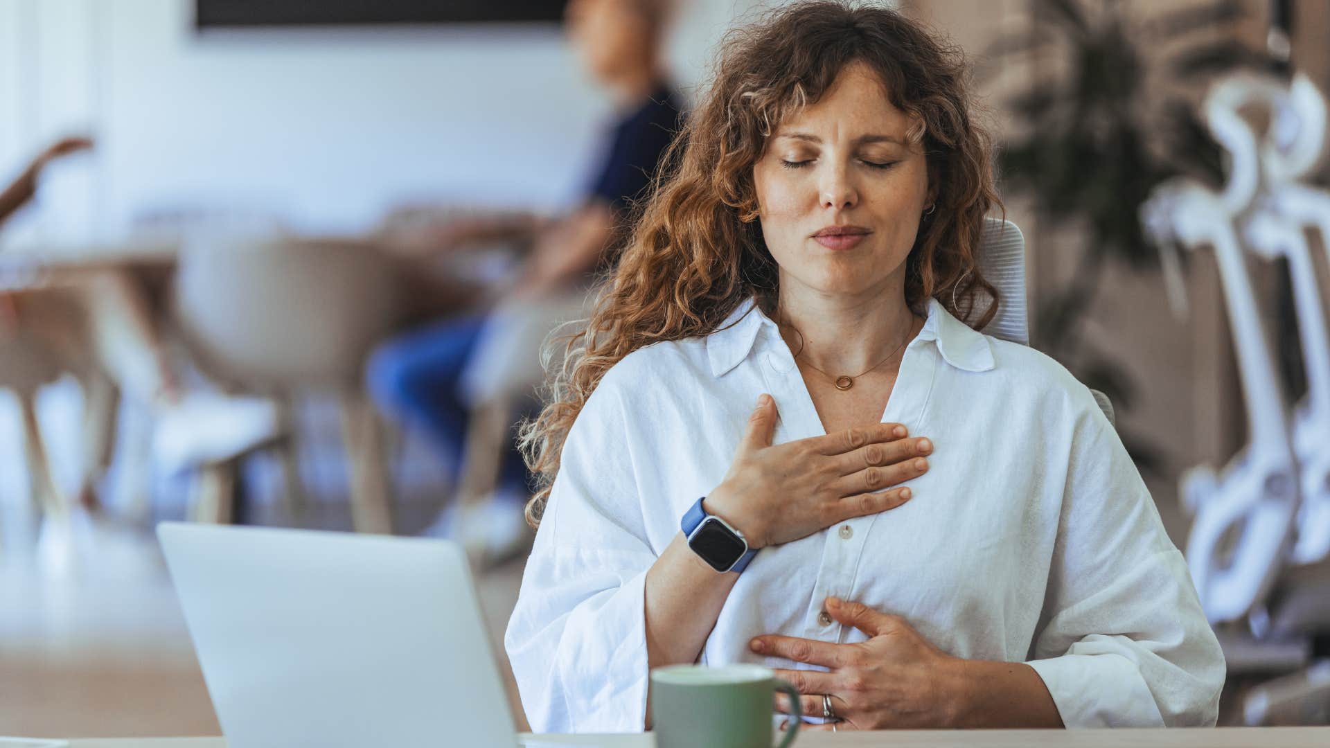 woman trusting her instincts looking inward at work