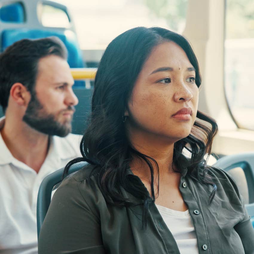 Woman practicing trusting her gut instincts in public.
