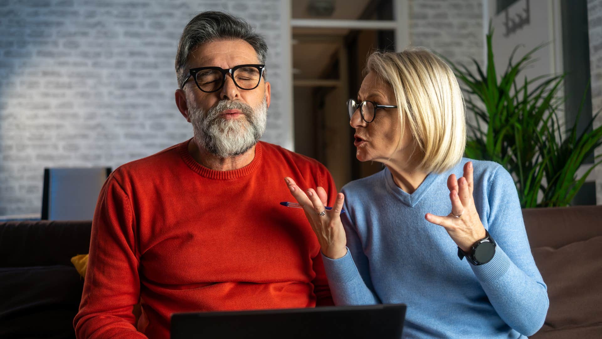 brilliant woman swearing with intention at husband