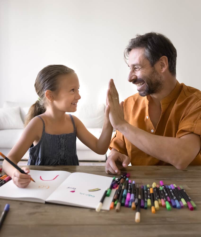 parent high fives kid who wrked hard