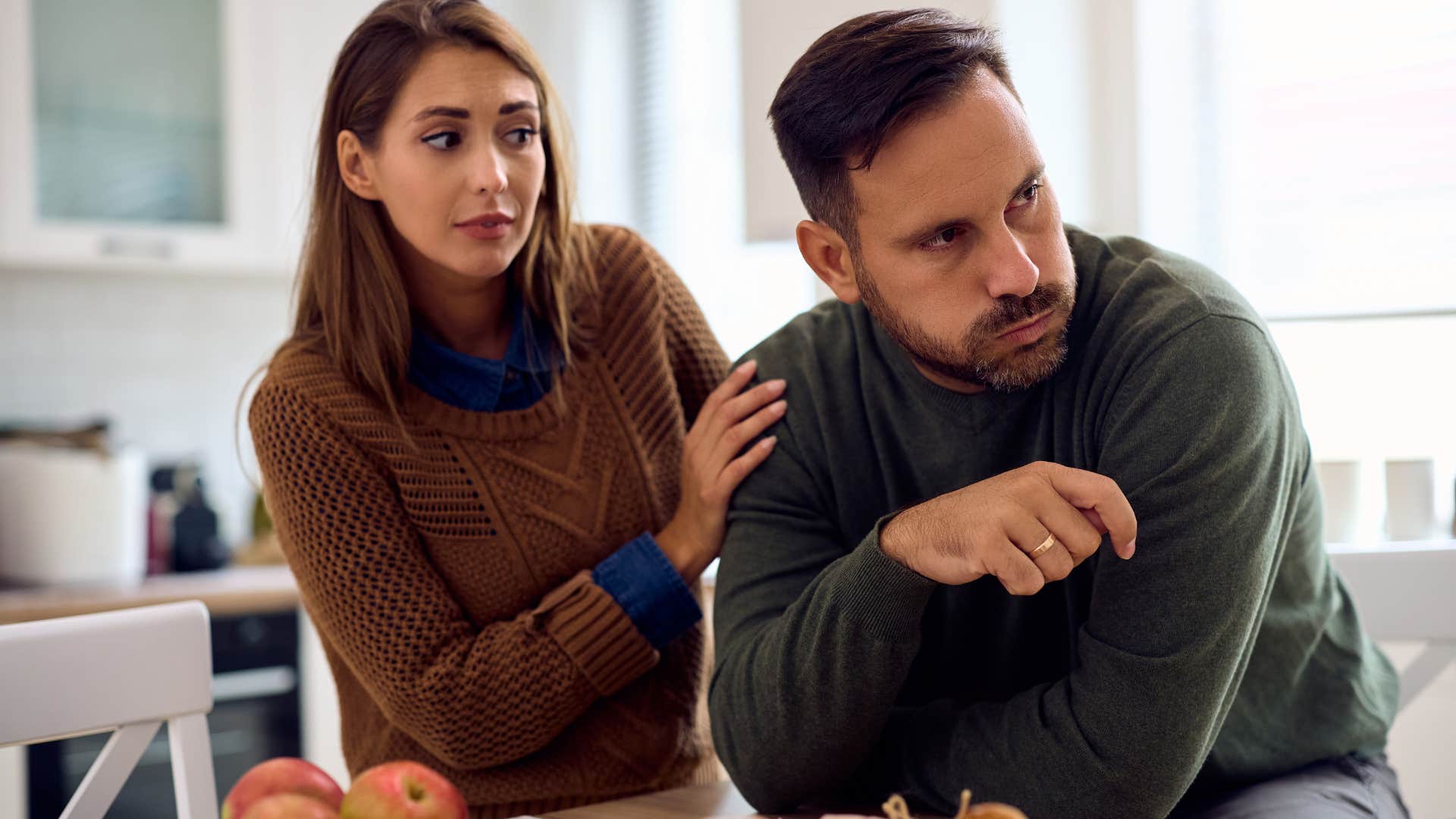 woman with a good upbringing saying it's my fault apologizing to husband